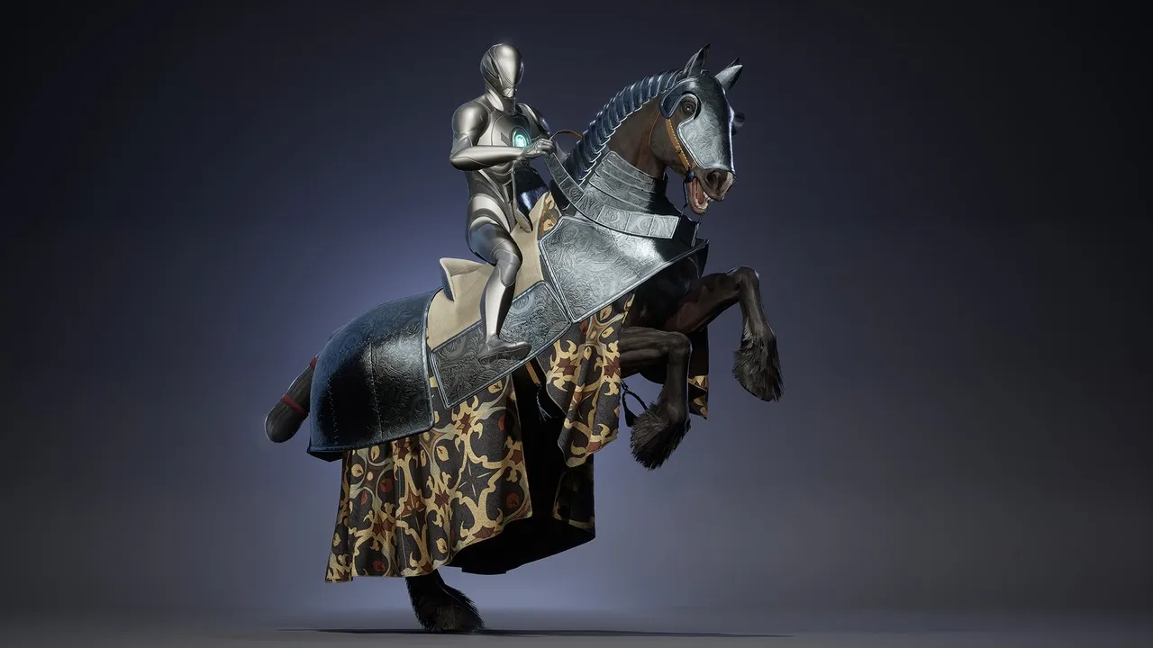 Knight Horse — a realistic armoured medieval warhorse, game-ready 3D model